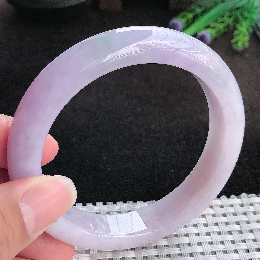 自然光61.5/13.5/9.5老坑精美温润大圈口浓艳紫罗兰手镯宽边翡翠玉镯美人镯