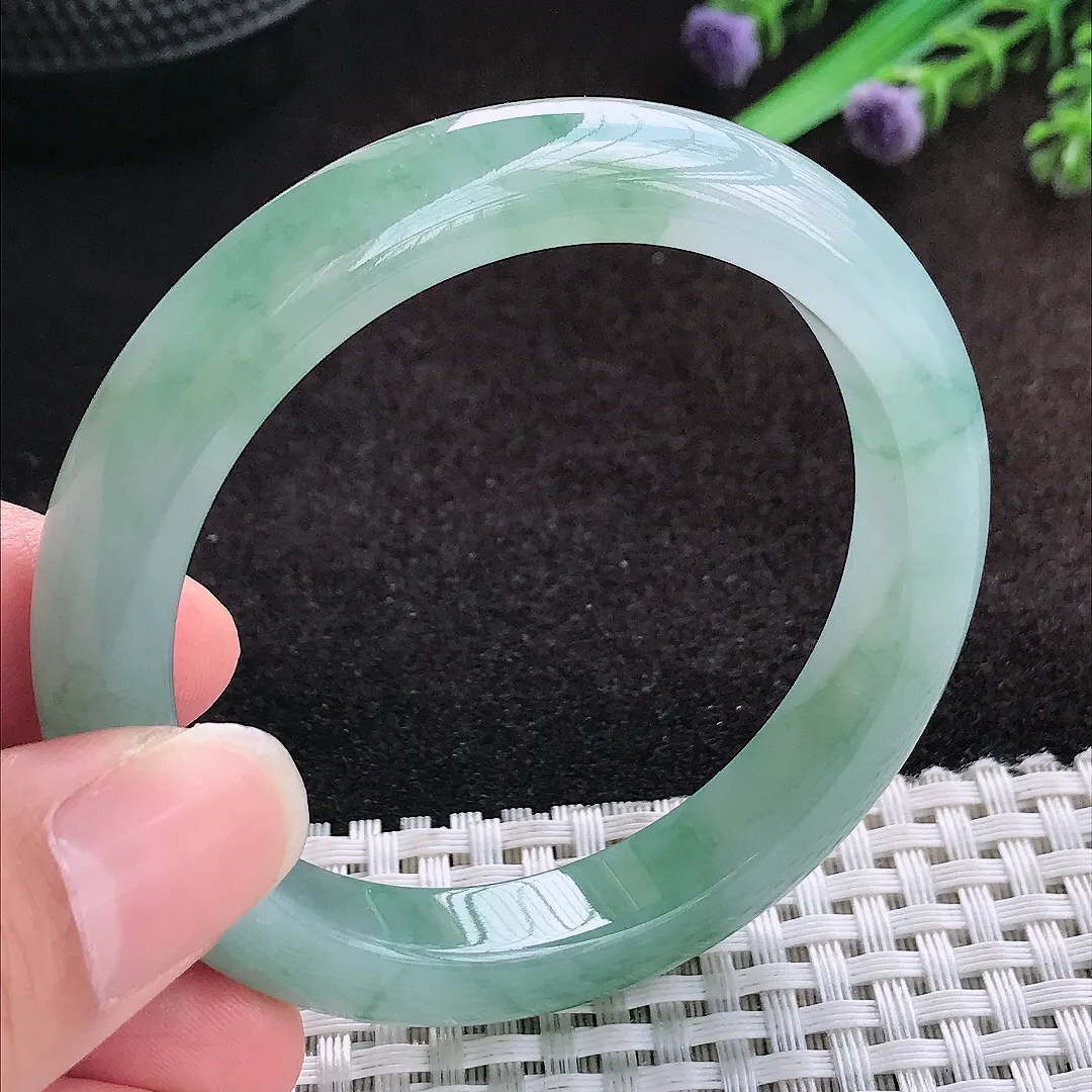 自然光52.5/10.1/8.3老坑冰胶果冻冰晴飘花手镯宽边翡翠玉镯美人镯