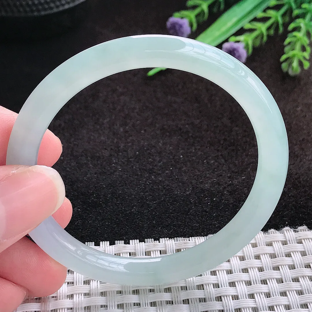 自然光52.5/6.6/7.2老坑冰胶果冻冰晴细条圆条手镯宽边翡翠玉镯叮当镯
