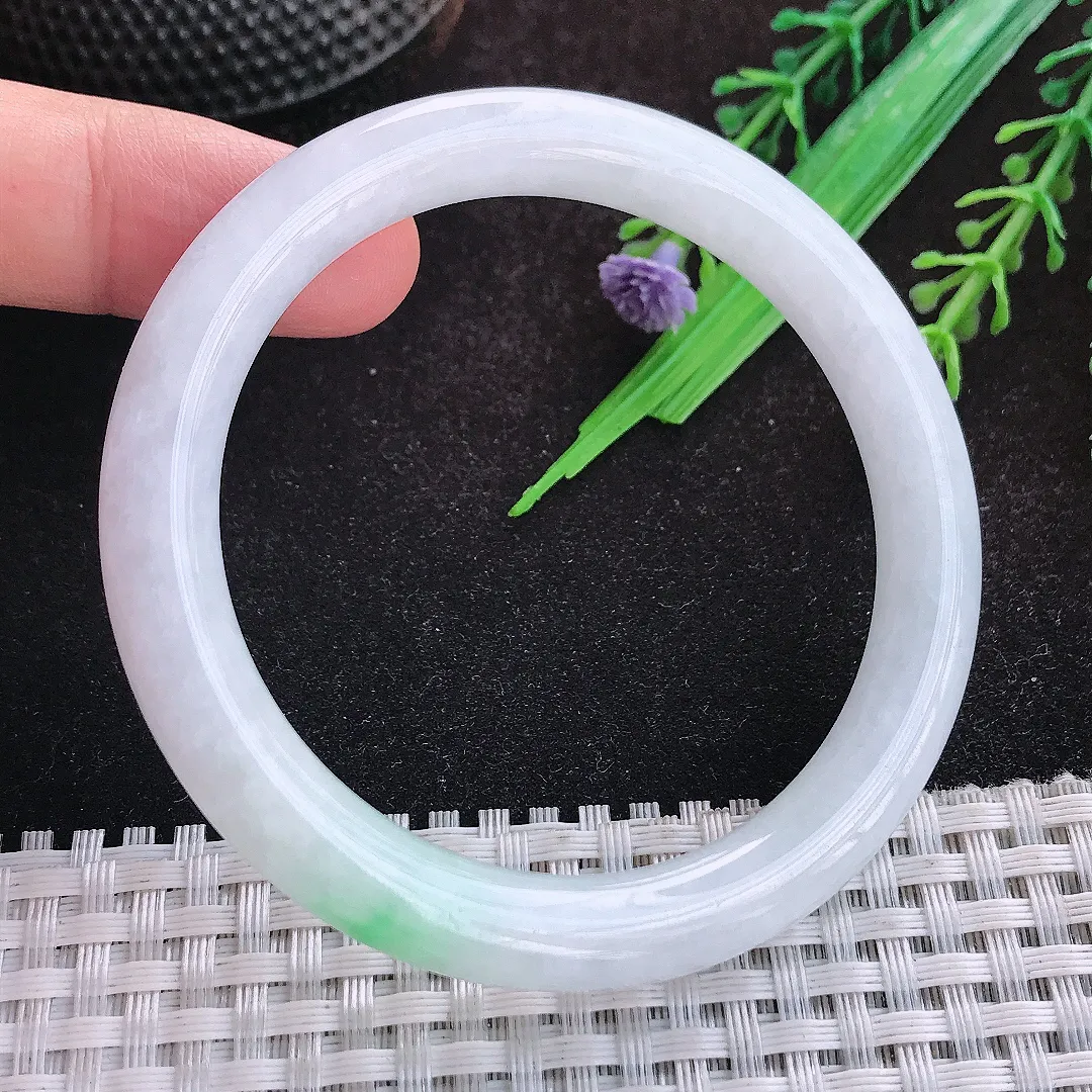 自然光54/8.3/8.5老坑秀气冰润圆条手镯宽边翡翠玉镯美人镯