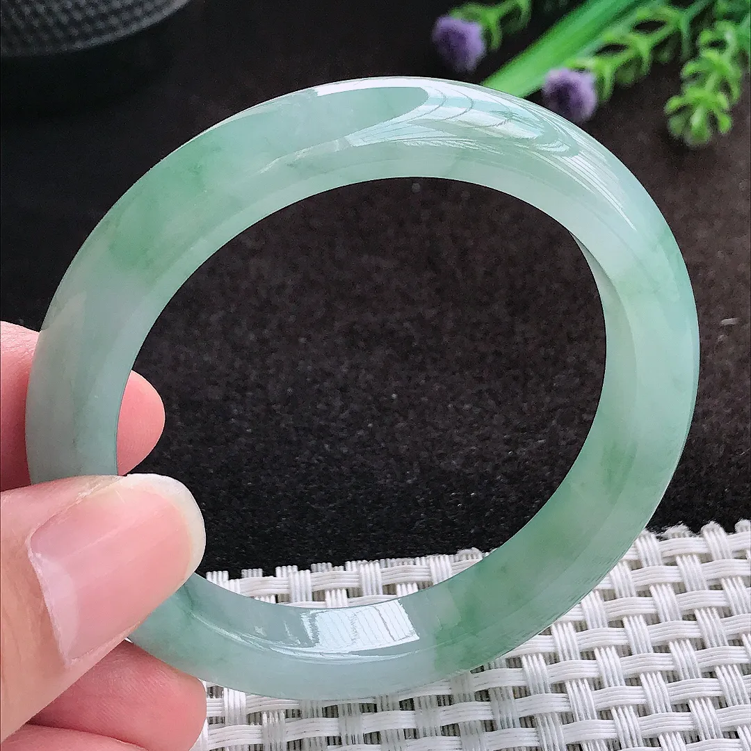 自然光52.5/10.1/8.3老坑冰胶果冻冰晴飘花手镯宽边翡翠玉镯美人镯