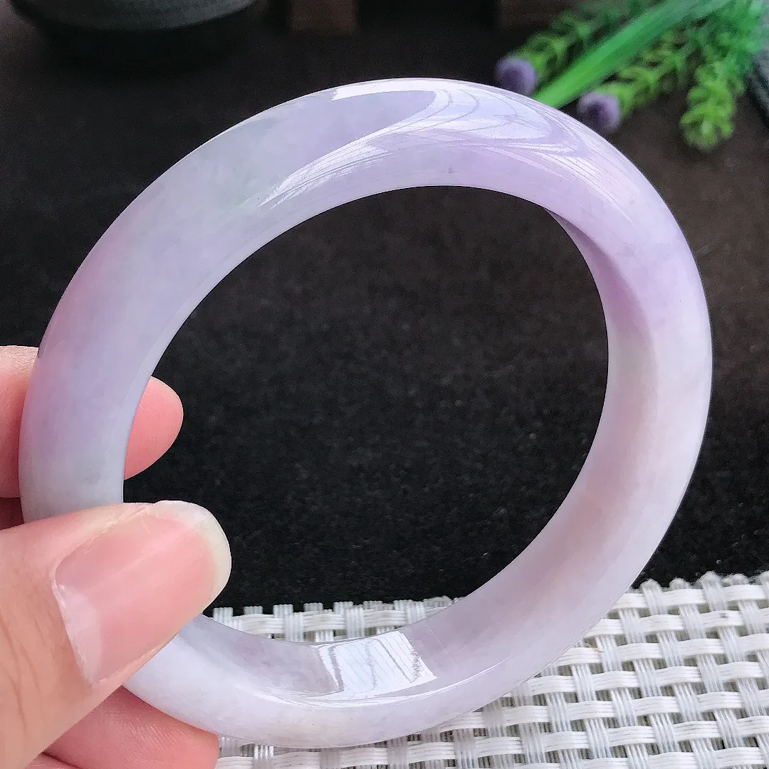 自然光61.5/13.5/9.5老坑精美温润大圈口浓艳紫罗兰手镯宽边翡翠玉镯美人镯