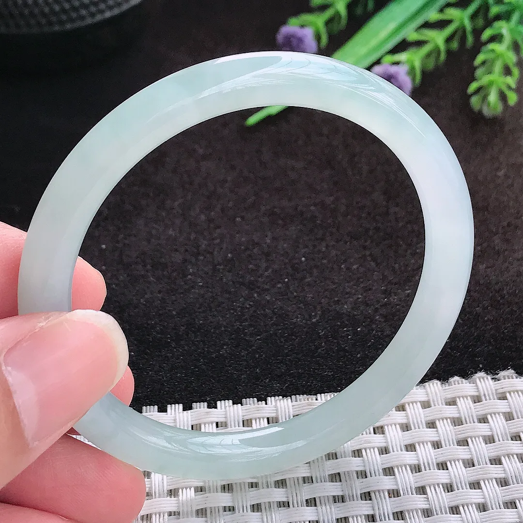 自然光52.5/6.6/7.2老坑冰胶果冻冰晴细条圆条手镯宽边翡翠玉镯叮当镯