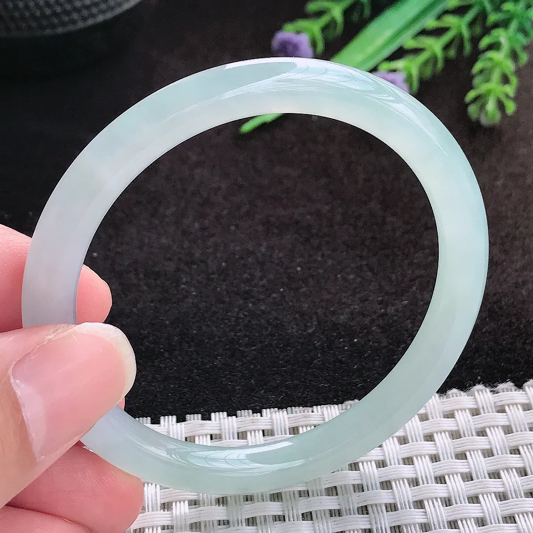 自然光52.5/6.6/7.2老坑冰胶果冻冰晴细条圆条手镯宽边翡翠玉镯叮当镯