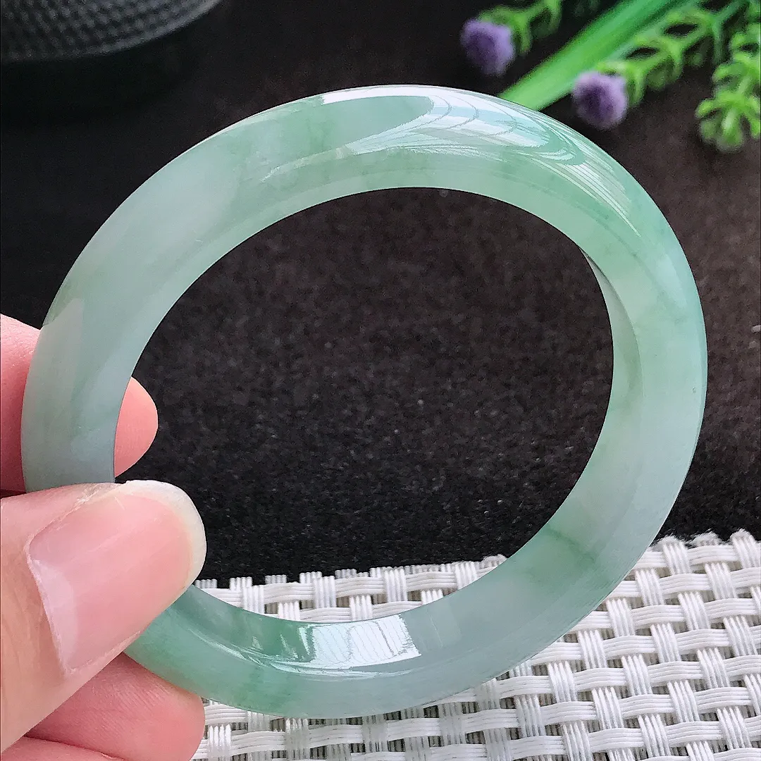 自然光52.5/10.1/8.3老坑冰胶果冻冰晴飘花手镯宽边翡翠玉镯美人镯