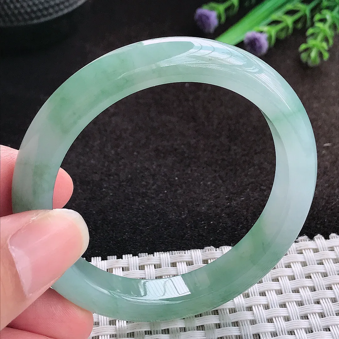 自然光52.5/10.1/8.3老坑冰胶果冻冰晴飘花手镯宽边翡翠玉镯美人镯