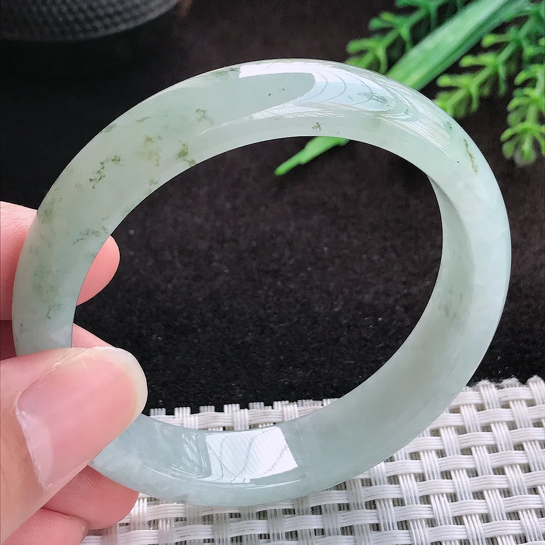 自然光55/13/7.5老坑冰胶飘花手镯宽边翡翠玉镯美人镯