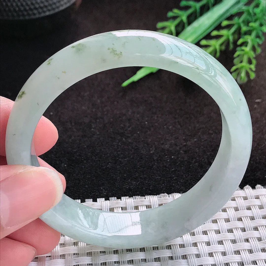 自然光55/13/7.5老坑冰胶飘花手镯宽边翡翠玉镯美人镯