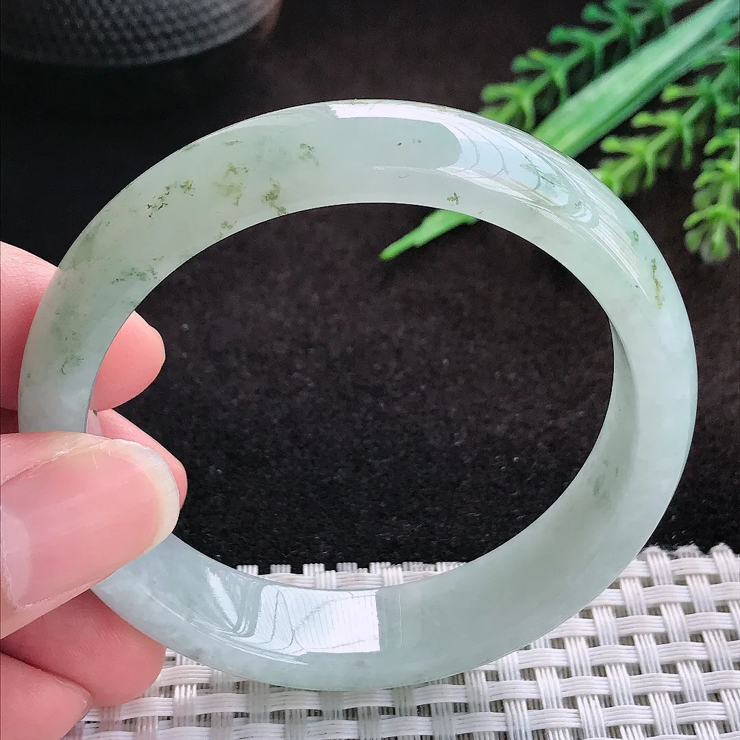 自然光55/13/7.5老坑冰胶飘花手镯宽边翡翠玉镯美人镯
