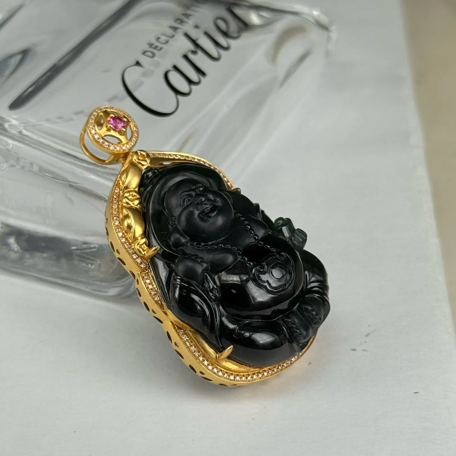 墨翠逍遥佛 种好色正 黑度极好 打灯通透 油性十足 尺寸48.4