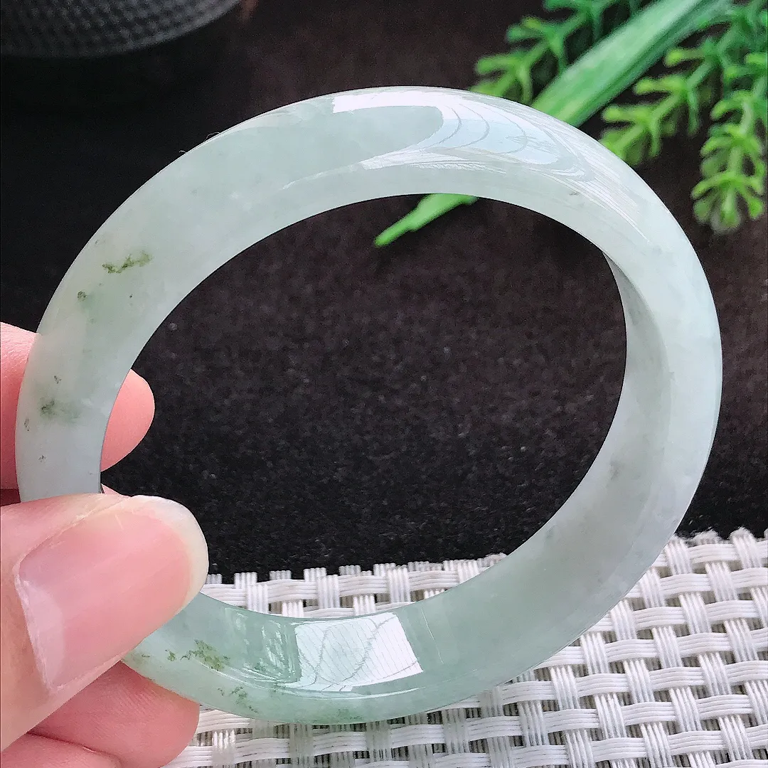 自然光55/13/7.5老坑冰胶飘花手镯宽边翡翠玉镯美人镯
