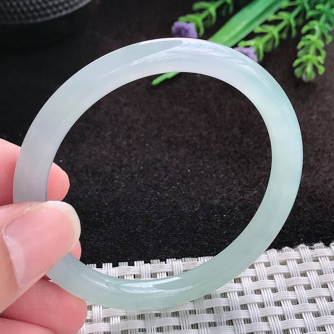 自然光52.5/6.6/7.2老坑冰胶果冻冰晴细条圆条手镯宽边翡翠玉镯叮当镯