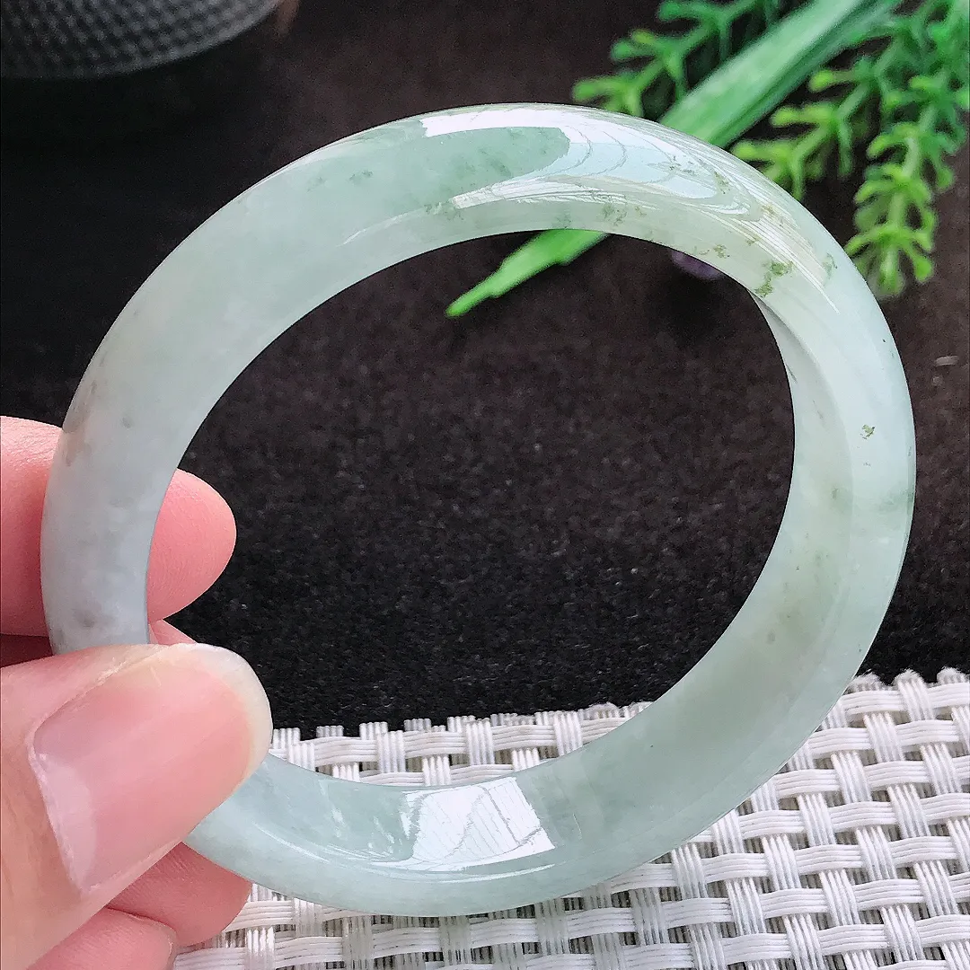 自然光55/13/7.5老坑冰胶飘花手镯宽边翡翠玉镯美人镯