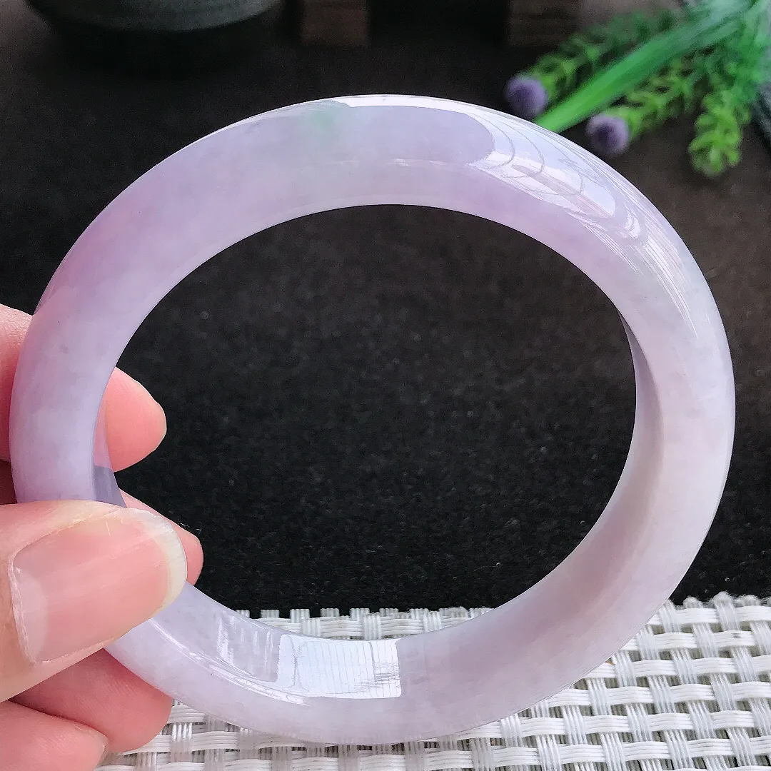 自然光61.5/13.5/9.5老坑精美温润大圈口浓艳紫罗兰手镯宽边翡翠玉镯美人镯