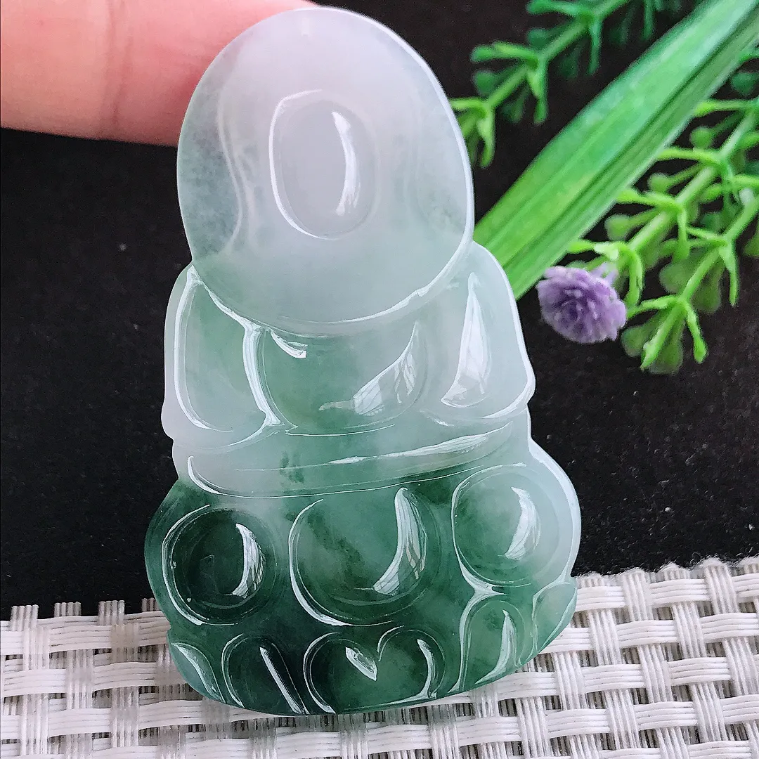 自然光65.2/40.5/6老坑冰胶水灵飘花赐福观音吊坠天然翡翠玉坠挂件