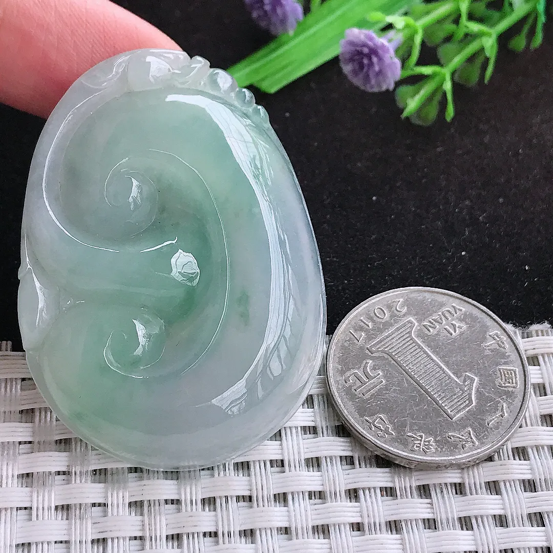 自然光50/36/7.3老坑冰胶水灵冰晴大如意吊坠天然翡翠玉坠挂件