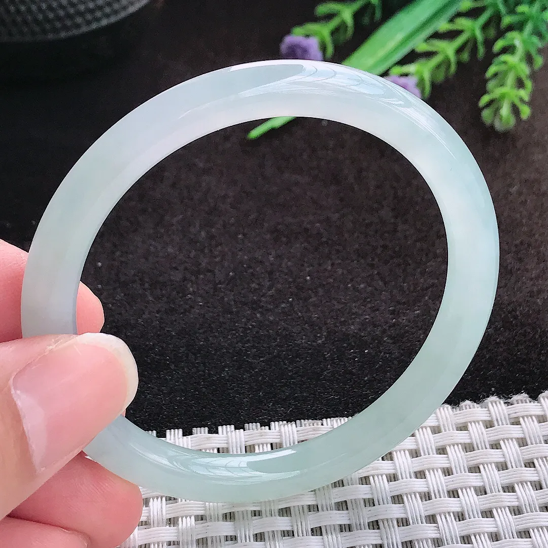 自然光52.5/6.6/7.2老坑冰胶果冻冰晴细条圆条手镯宽边翡翠玉镯叮当镯