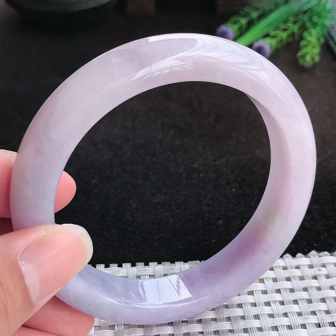 自然光61.5/13.5/9.5老坑精美温润大圈口浓艳紫罗兰手镯宽边翡翠玉镯美人镯