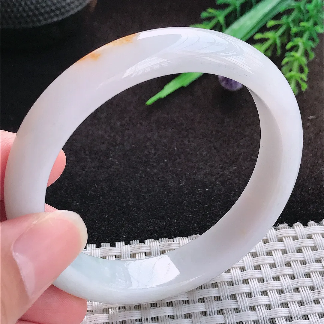 自然光57/12.5/8老坑精美冰润洒金飘黄翡手镯宽边翡翠玉镯美人镯
