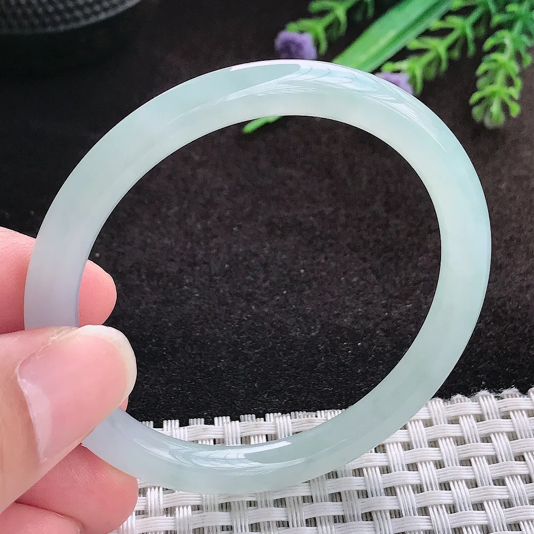自然光52.5/6.6/7.2老坑冰胶果冻冰晴细条圆条手镯宽边翡翠玉镯叮当镯