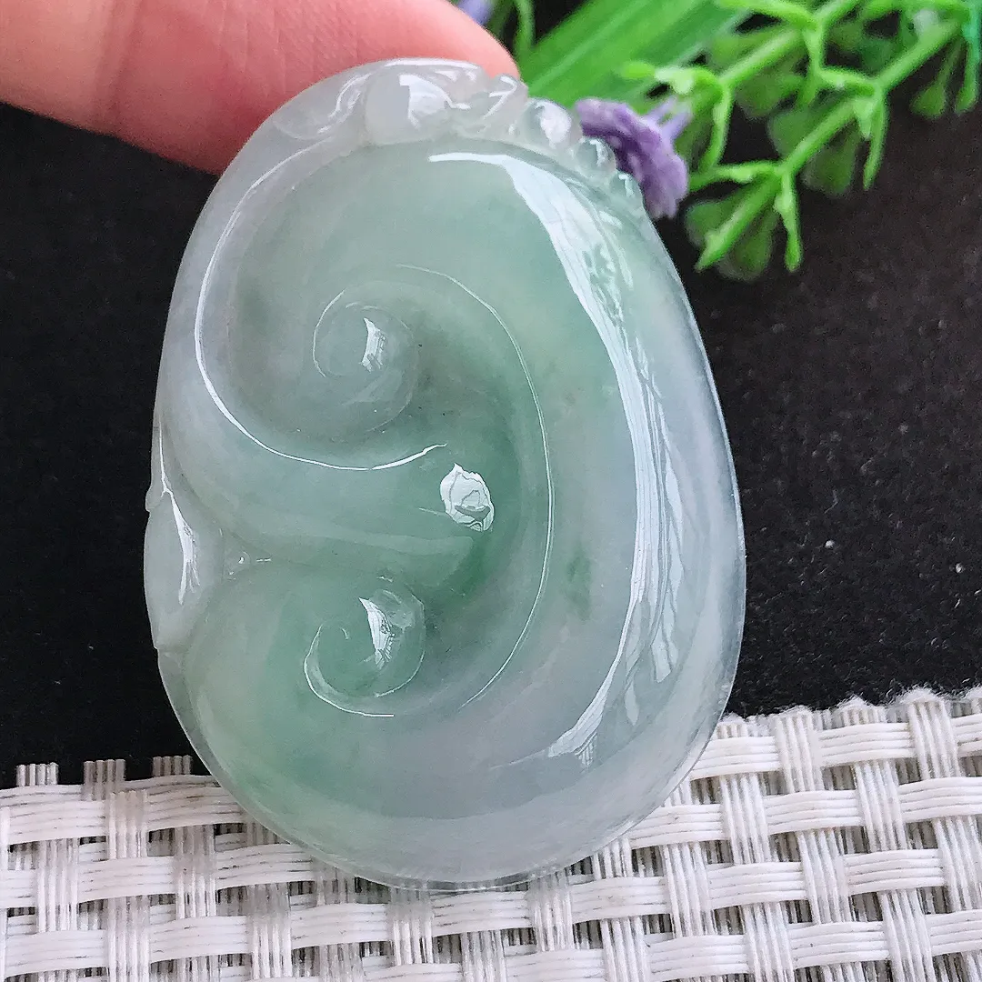 自然光50/36/7.3老坑冰胶水灵冰晴大如意吊坠天然翡翠玉坠挂件