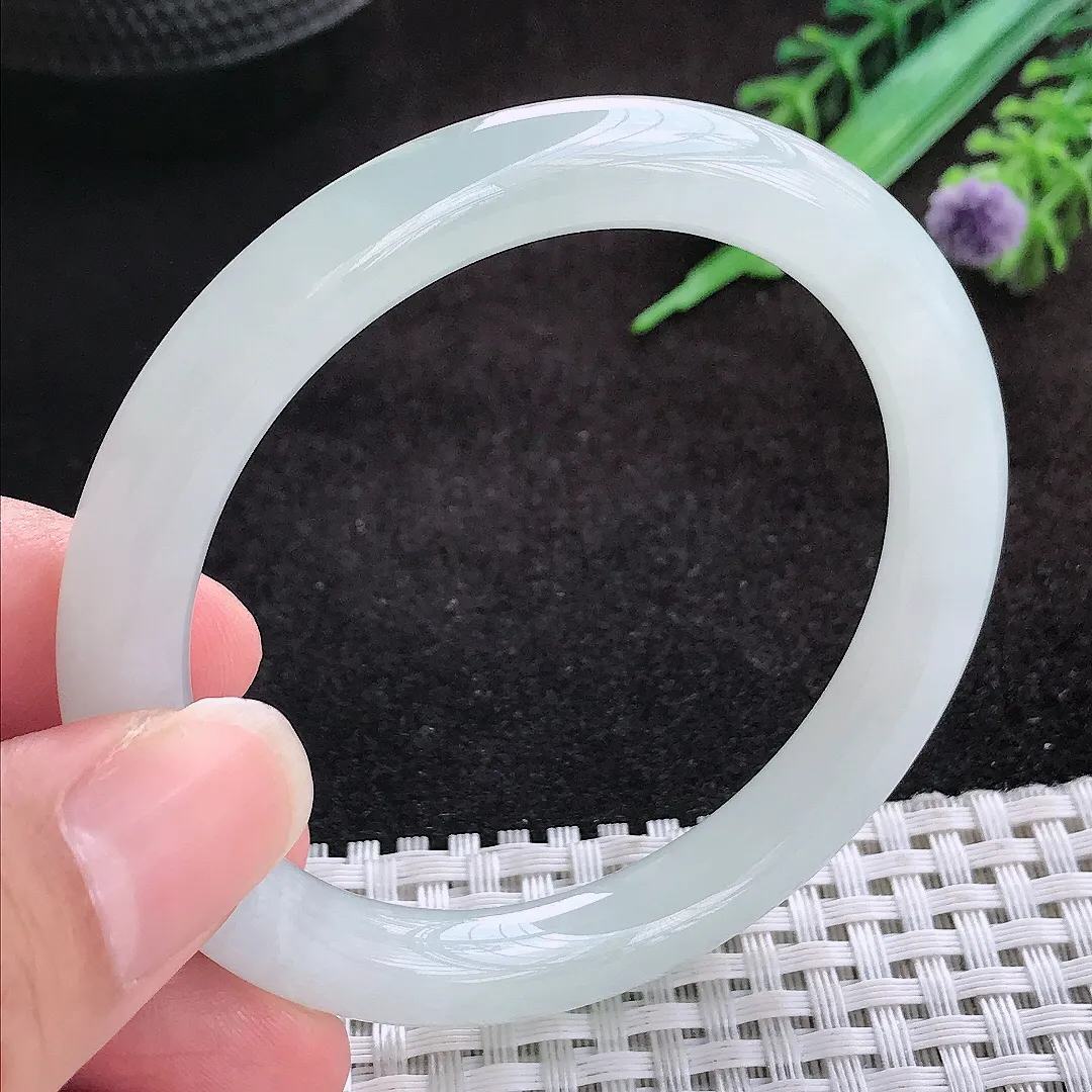 自然光53.5/8.6/8.4老坑冰胶果冻水灵圆条手镯翡翠玉镯美人镯