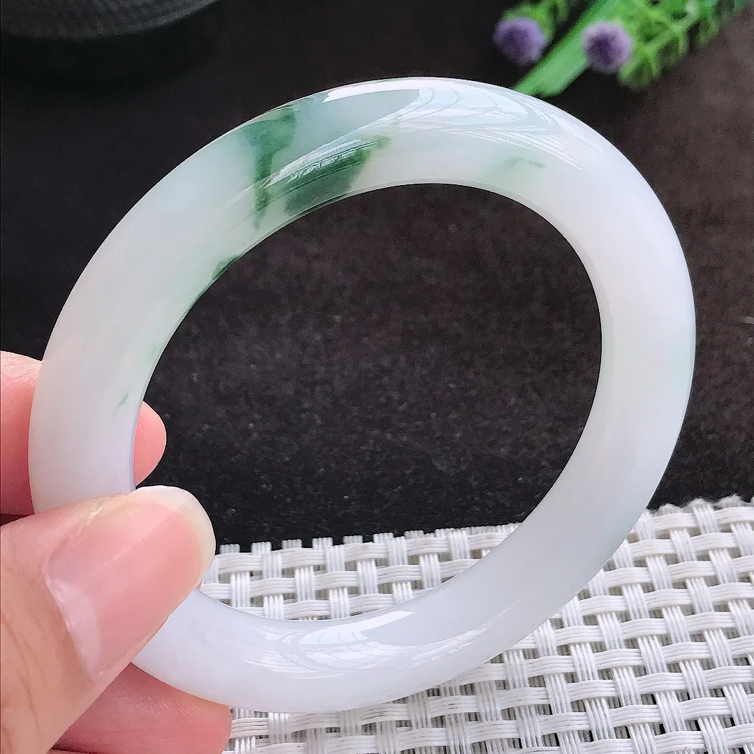 自然光55/10.5/10.3老坑冰胶果冻飘花圆条手镯翡翠玉镯美人镯