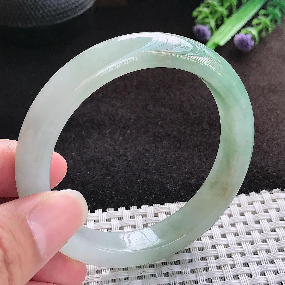 自然光56.8/12.1/8.4老坑冰润起胶飘花手镯宽边翡翠玉镯美人镯