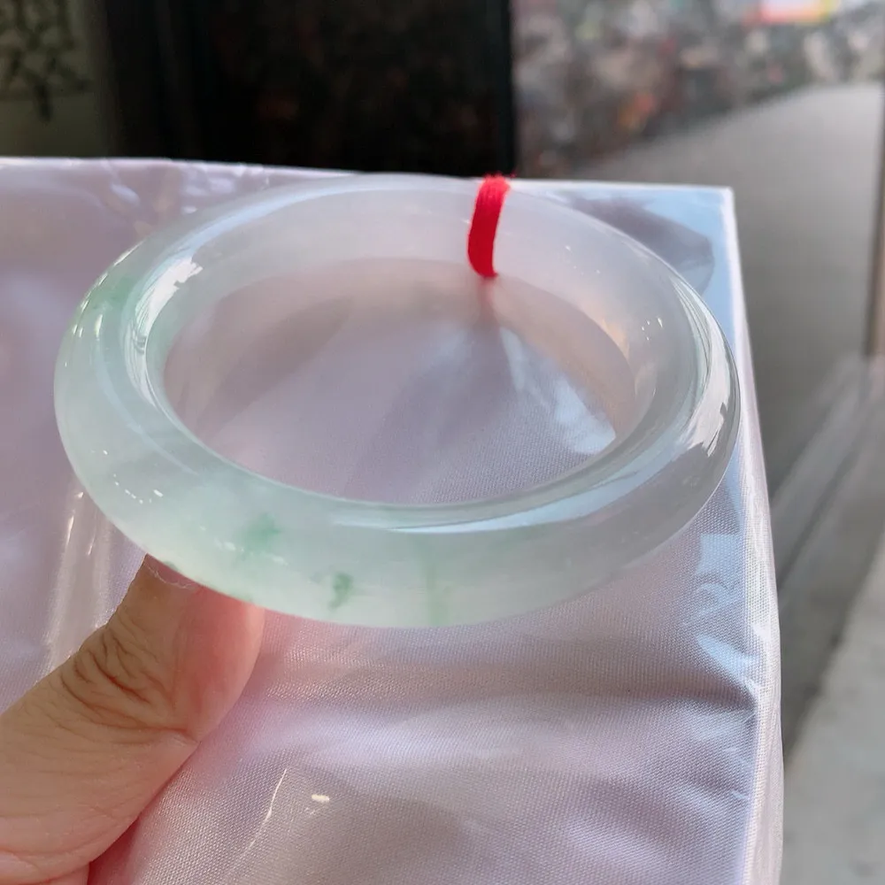 圆条冰玻绿花 无瑕 尺寸:57.4/11.9 花美 种水好
