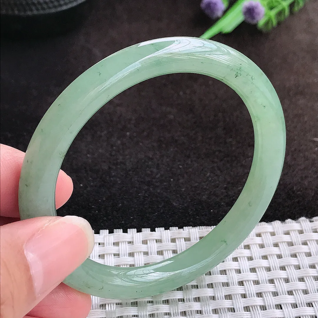 自然光54/8/8.2老坑冰胶水灵冰晴绿圆条手镯宽边翡翠玉镯美人镯