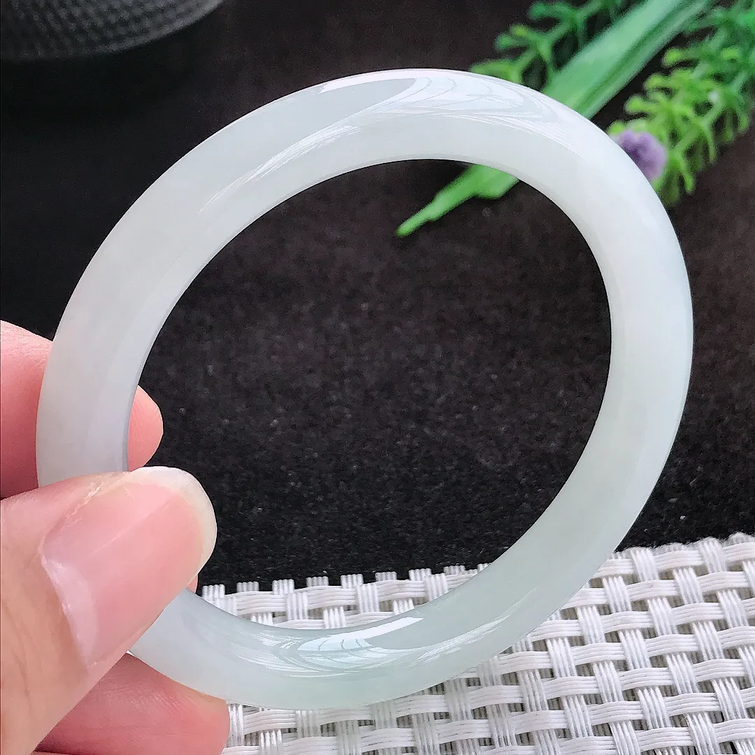 自然光53.5/8.6/8.4老坑冰胶果冻水灵圆条手镯翡翠玉镯美人镯