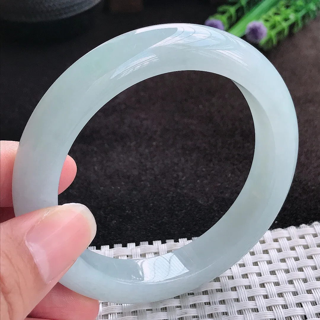 自然光59/12.5/9.6老坑冰纯起胶冰晴天空蓝手镯宽边翡翠玉镯美人镯