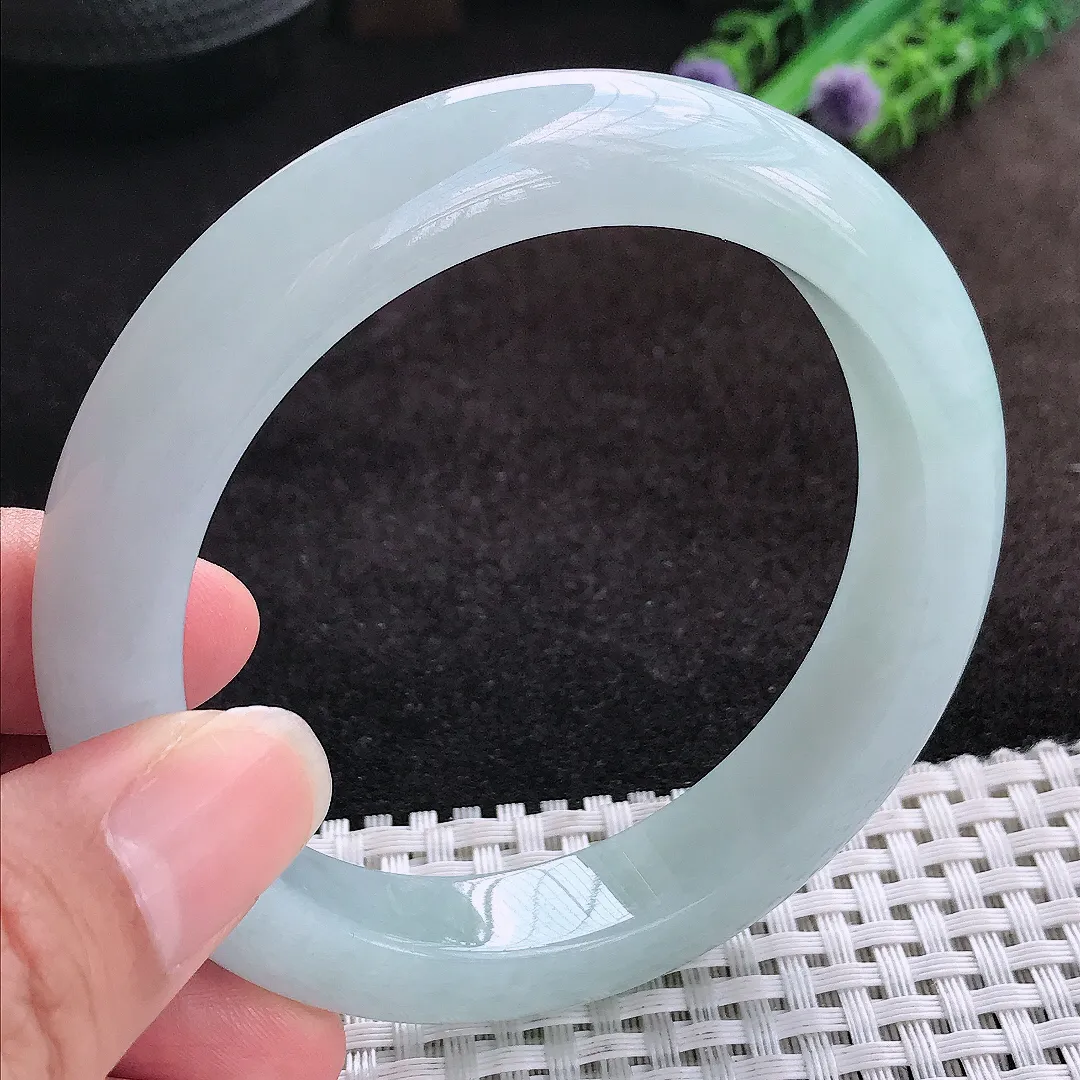 自然光59/12.5/9.6老坑冰纯起胶冰晴天空蓝手镯宽边翡翠玉镯美人镯