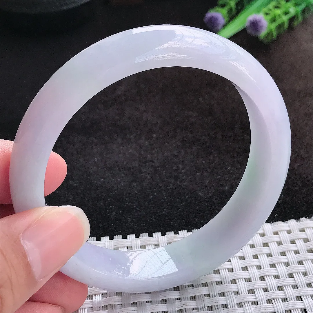 自然光59.5/14.2/8.3老坑秀气冰润紫底飘花手镯宽边翡翠玉镯美人镯