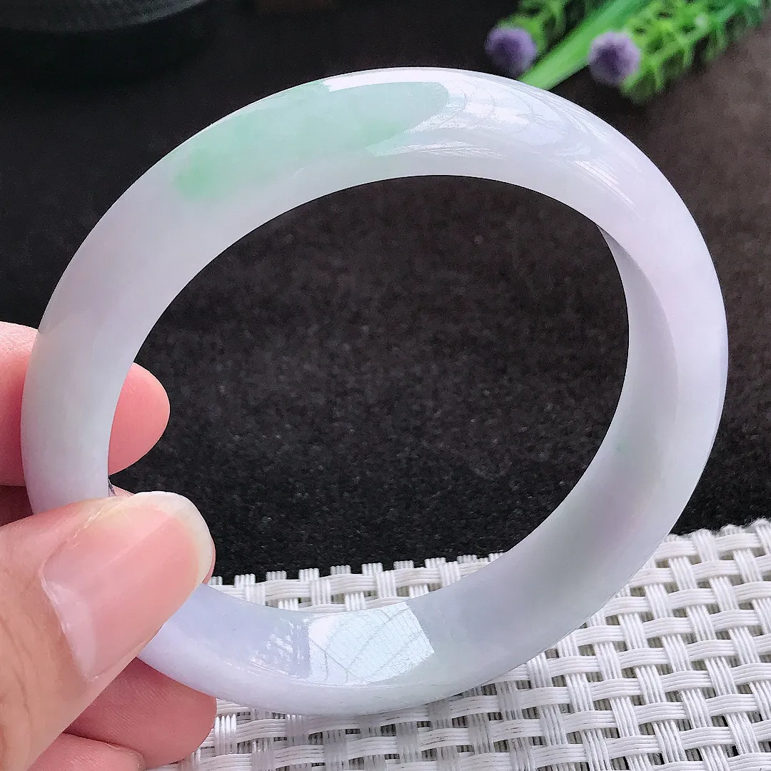 自然光59.5/14.2/8.3老坑秀气冰润紫底飘花手镯宽边翡翠玉镯美人镯