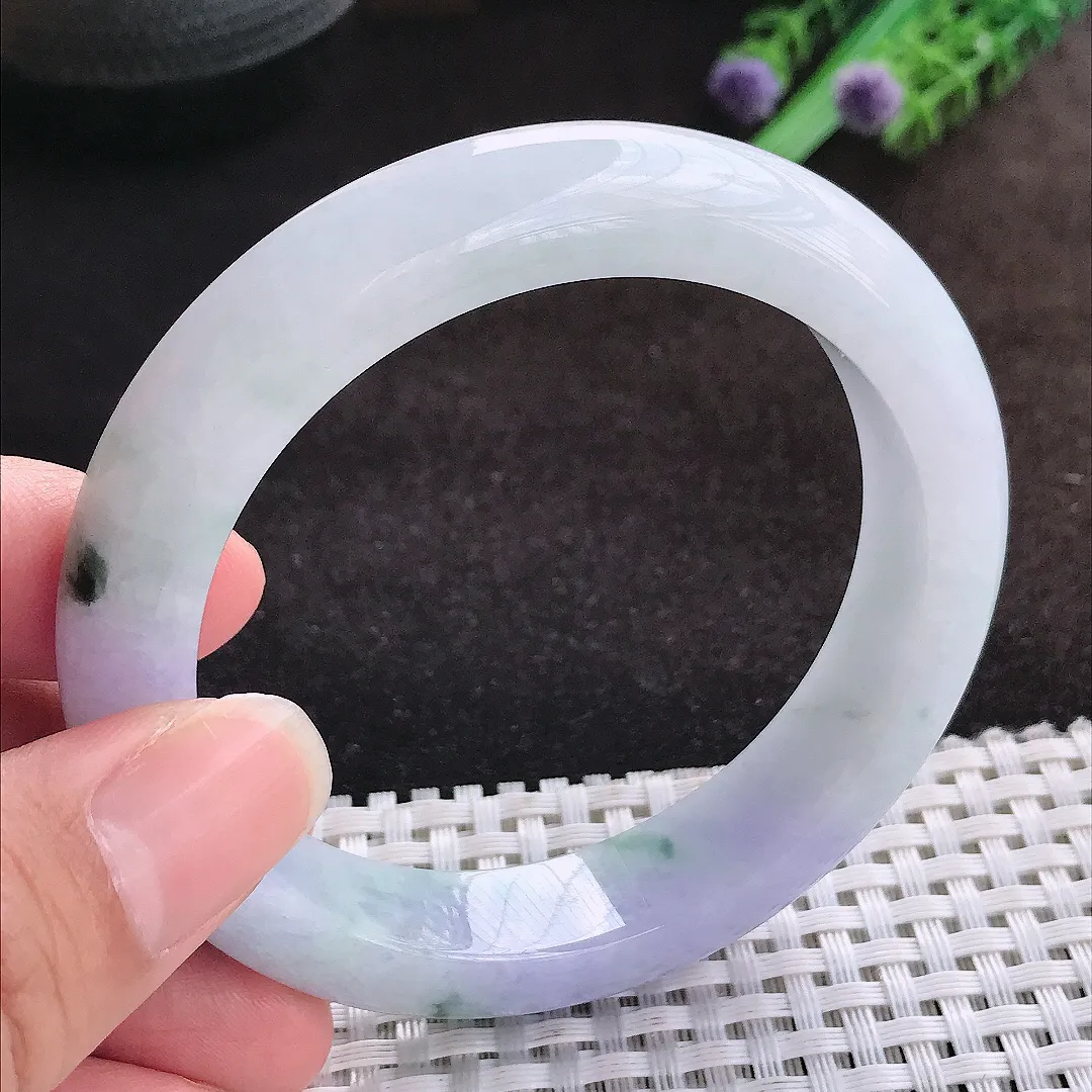 自然光57/12.8/9.3老坑精美冰润紫罗兰手镯宽边翡翠玉镯美人镯