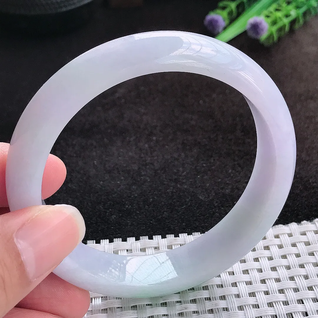 自然光59.5/14.2/8.3老坑秀气冰润紫底飘花手镯宽边翡翠玉镯美人镯
