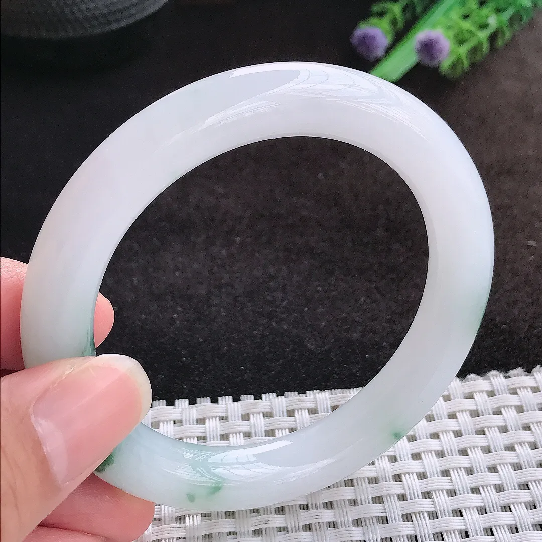自然光55/10.5/10.3老坑冰胶果冻飘花圆条手镯翡翠玉镯美人镯