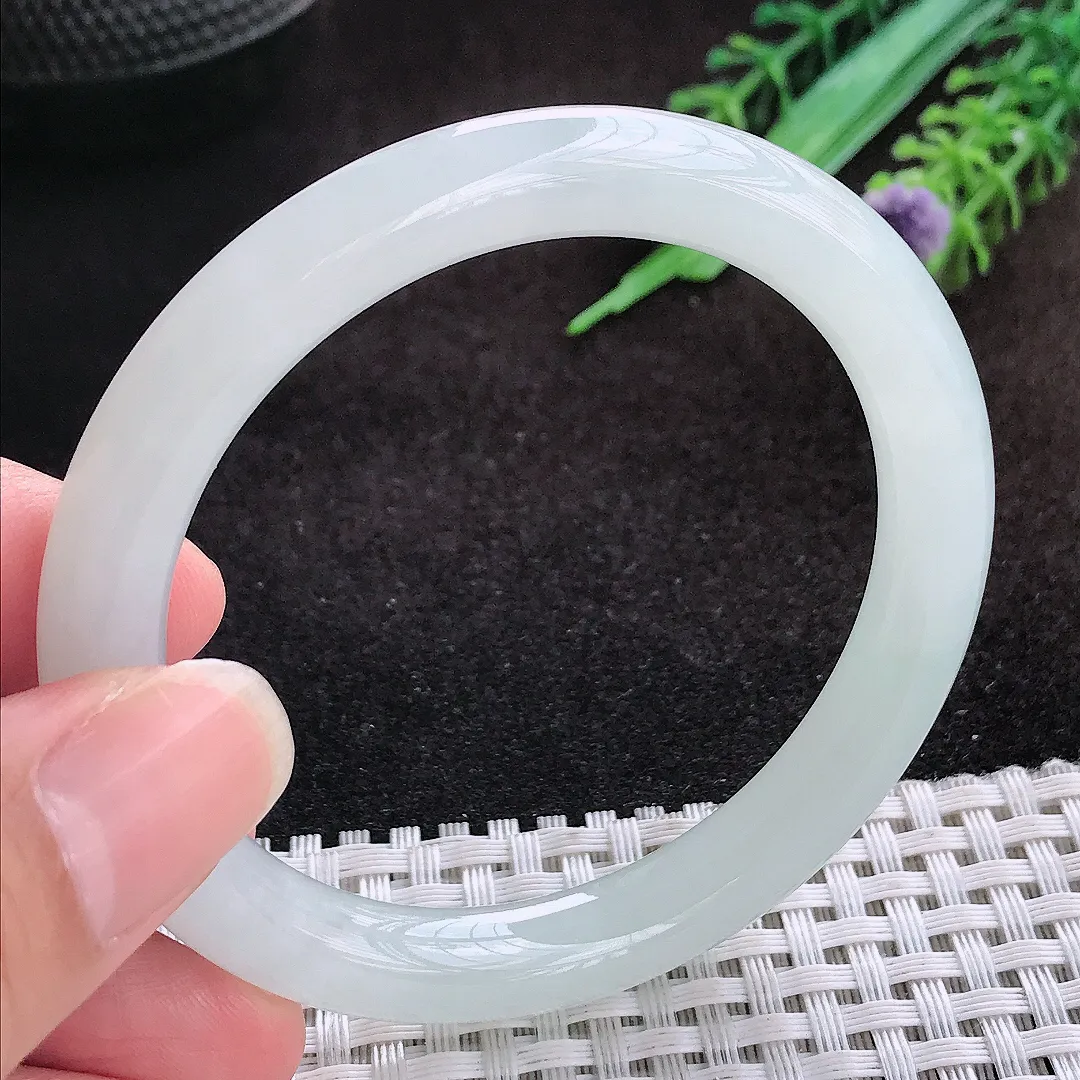 自然光53.5/8.6/8.4老坑冰胶果冻水灵圆条手镯翡翠玉镯美人镯