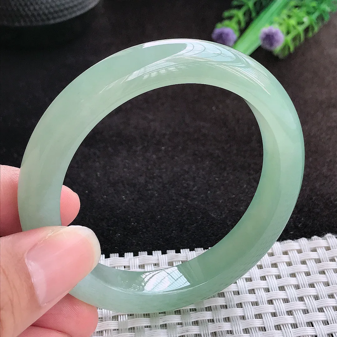 自然光55/10.9/8.8老坑冰胶果冻冰晴绿满绿手镯宽边翡翠玉镯美人镯