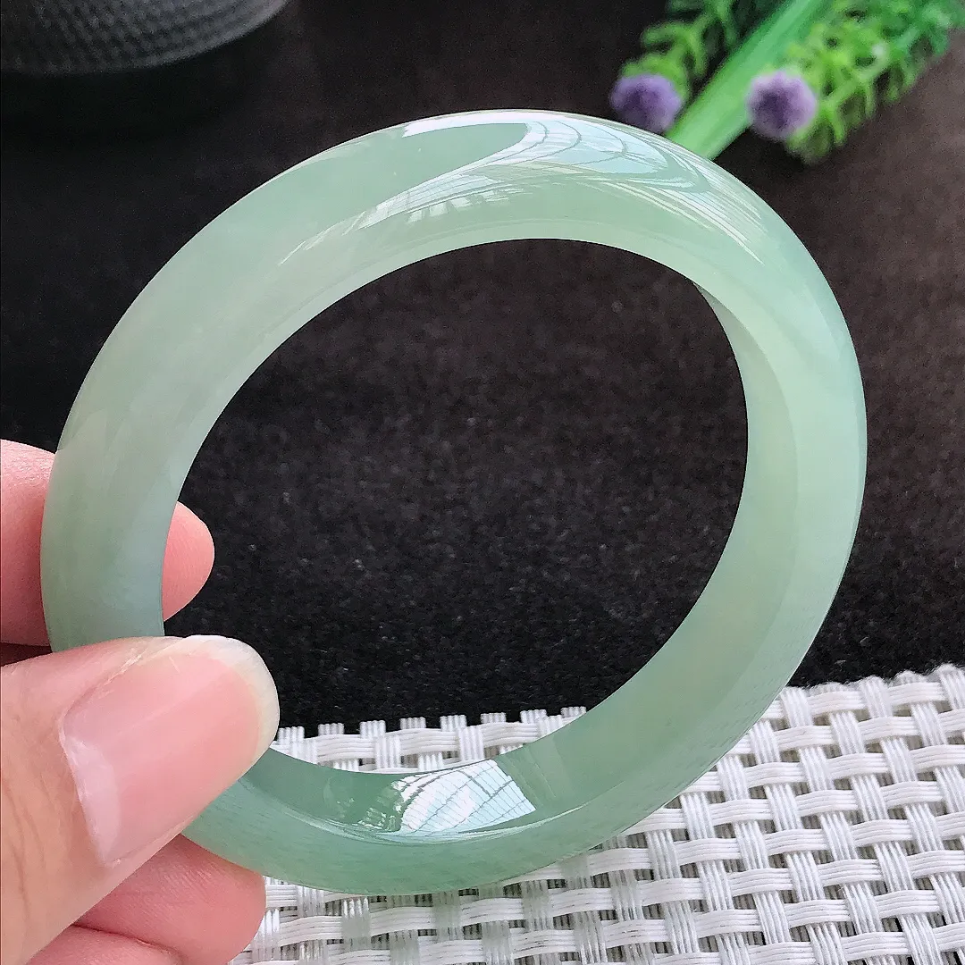 自然光55/10.9/8.8老坑冰胶果冻冰晴绿满绿手镯宽边翡翠玉镯美人镯