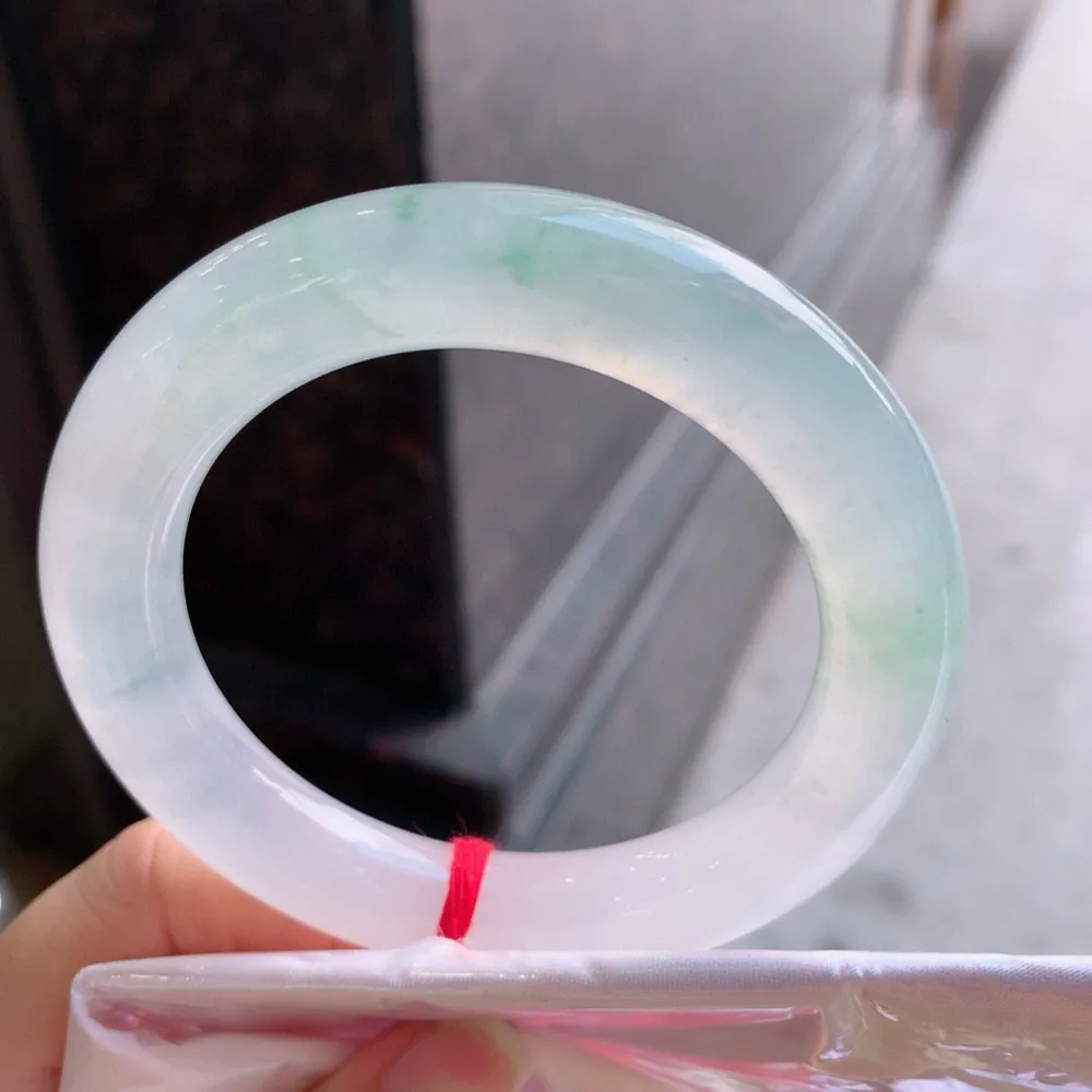 圆条冰玻绿花 无瑕 尺寸:57.4/11.9 花美 种水好