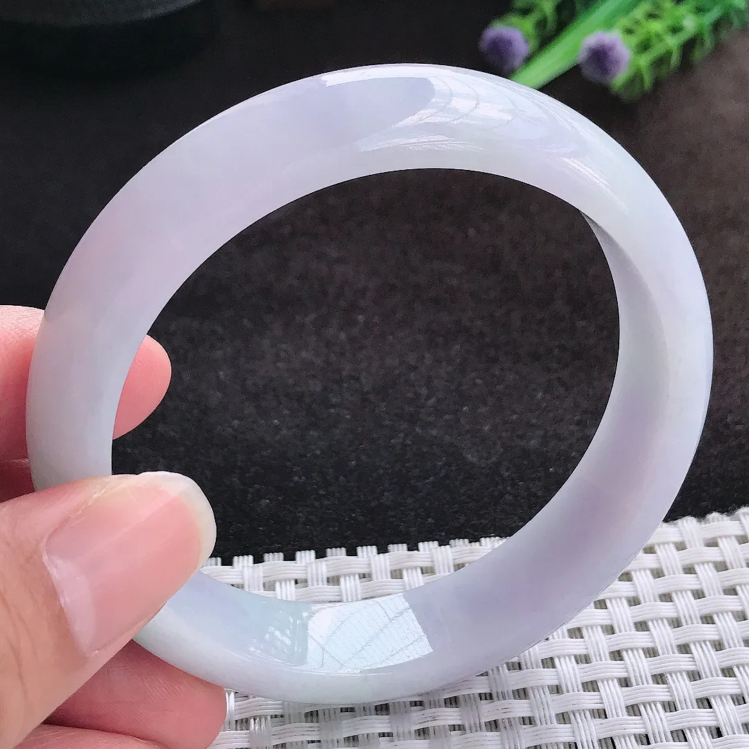 自然光59.5/14.2/8.3老坑秀气冰润紫底飘花手镯宽边翡翠玉镯美人镯