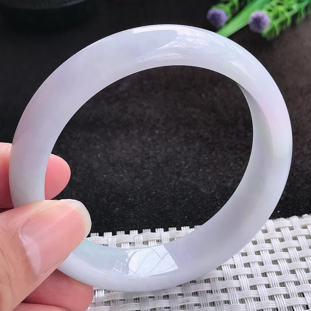 自然光59.5/14.2/8.3老坑秀气冰润紫底飘花手镯宽边翡翠玉镯美人镯