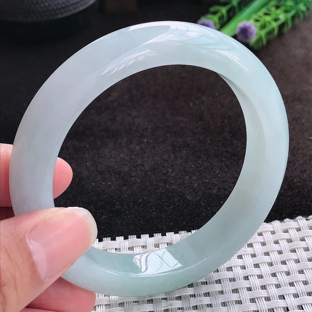 自然光59/12.5/9.6老坑冰纯起胶冰晴天空蓝手镯宽边翡翠玉镯美人镯