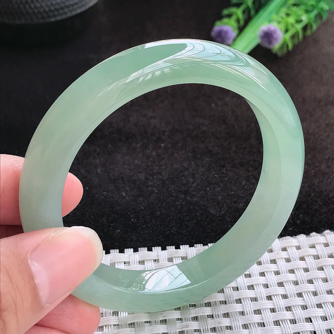 自然光55/10.9/8.8老坑冰胶果冻冰晴绿满绿手镯宽边翡翠玉镯美人镯