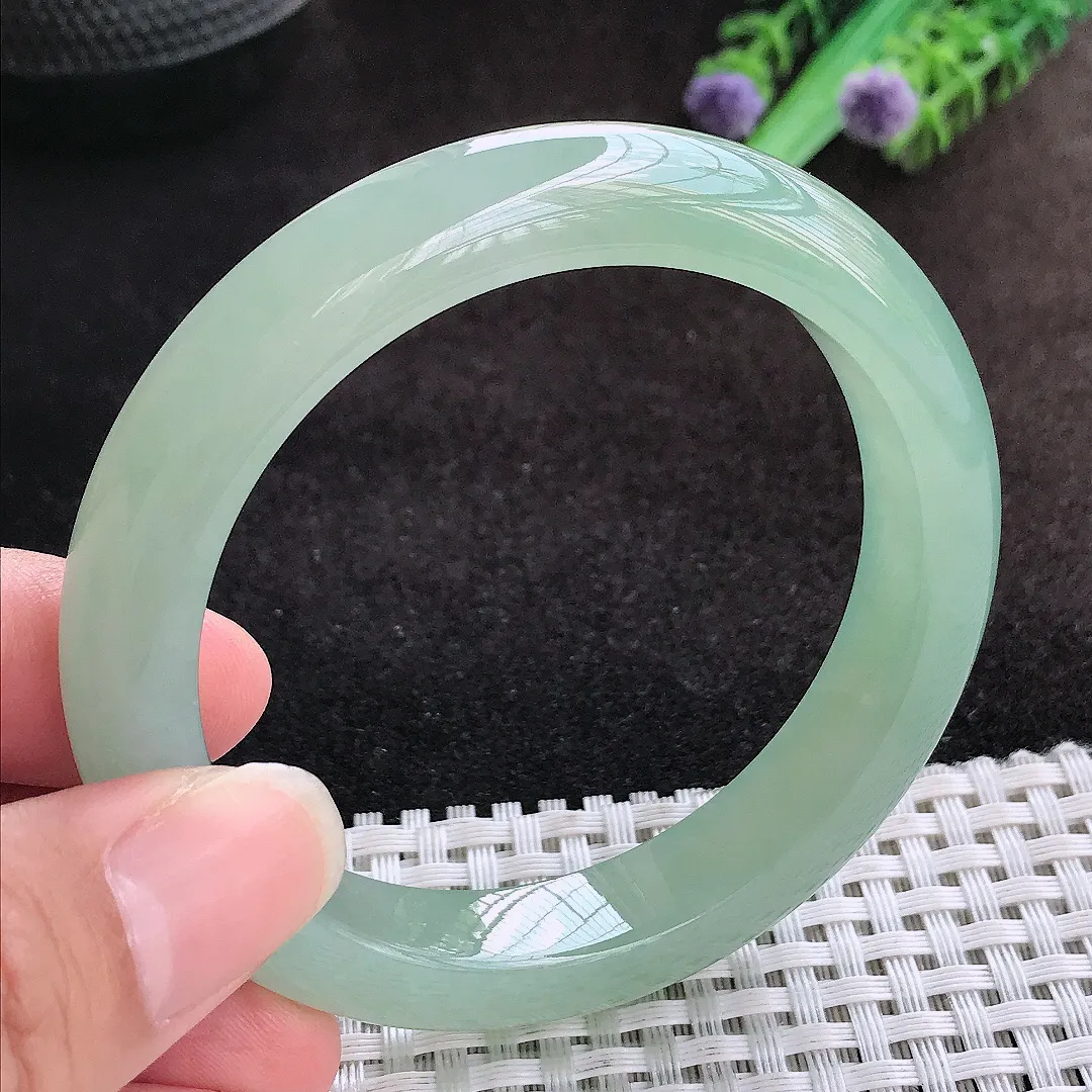 自然光55/10.9/8.8老坑冰胶果冻冰晴绿满绿手镯宽边翡翠玉镯美人镯