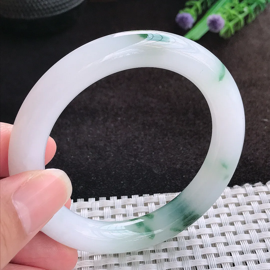 自然光55/10.5/10.3老坑冰胶果冻飘花圆条手镯翡翠玉镯美人镯