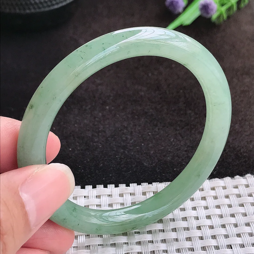 自然光54/8/8.2老坑冰胶水灵冰晴绿圆条手镯宽边翡翠玉镯美人镯