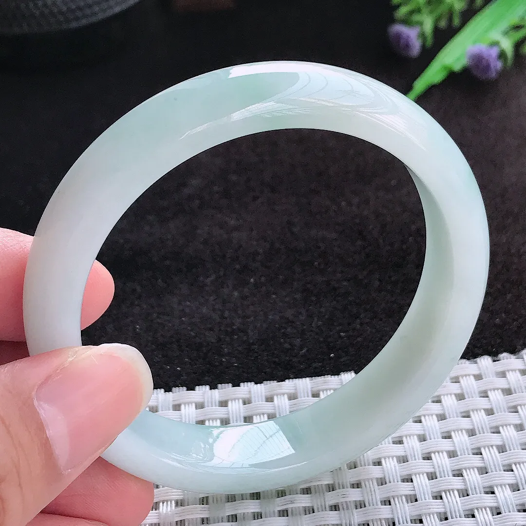 自然光56.5/13.2/7.8老坑秀气温润手镯宽边翡翠玉镯美人镯